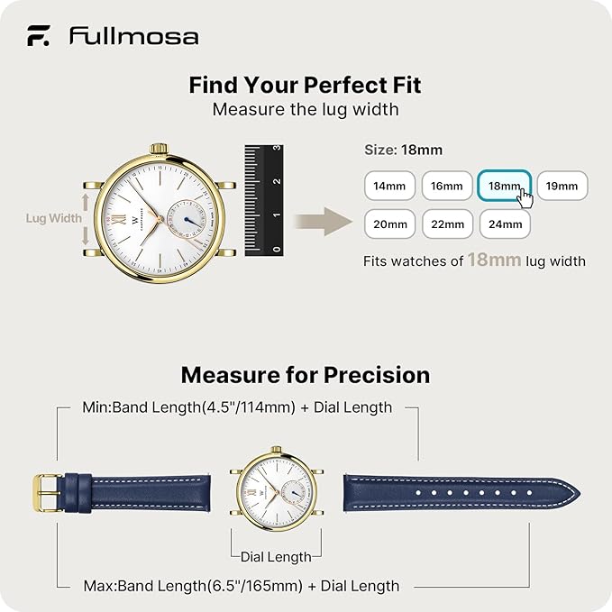 Fullmosa Watch Band, Quick Release Leather Watch Strap for Men Women, Replacement Bands Width 12mm 14mm 16mm 18mm 19mm 20mm 21mm 22mm 24mm
