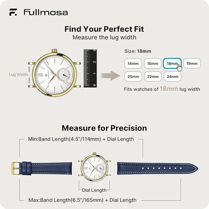 Fullmosa Watch Band, Quick Release Leather Watch Strap for Men Women, Replacement Bands Width 12mm 14mm 16mm 18mm 19mm 20mm 21mm 22mm 24mm