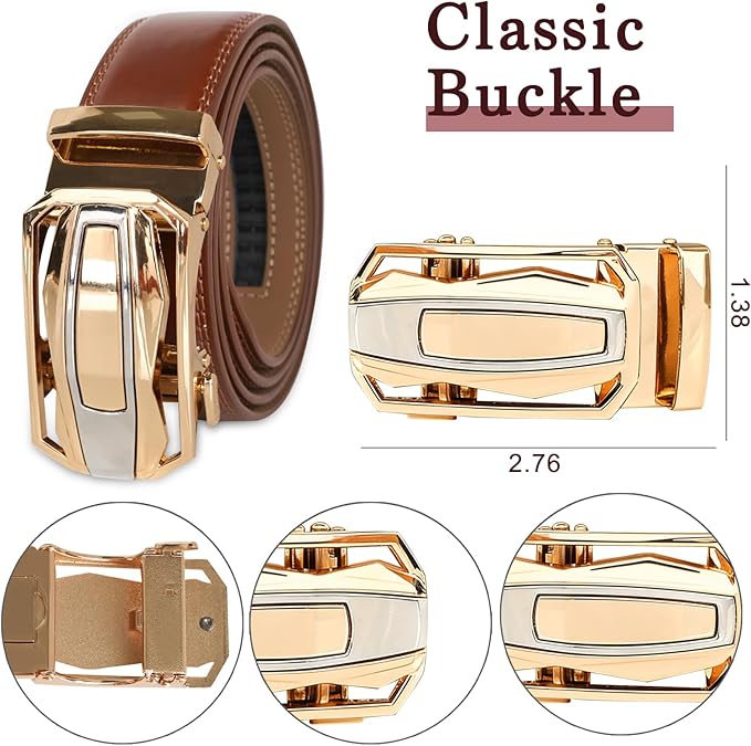 Aurolran Men&Womens Leather Dress Belt Business Automatic Buckle Belt Color-Black Silver Gold