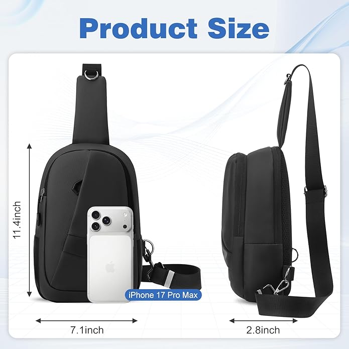 Hoedia Crossbody Sling Bag for Men Women, Shoulder Cross Body Bag EDC Back Pack with Reflective Strip and Multi-pocket