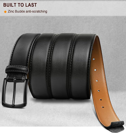 BULLIANT Men Belt-Leather Belt 7 Holes Comfortable for Men Dress Casual Jeans 1 3/8"