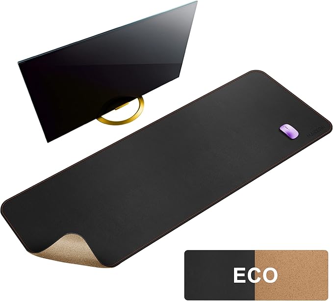 MAIDERN 55” x 24” Cork & Leather Desk Pad, Large XXL Desk Mat, Full Desk Mouse Pad, Dual Sided Desk Pad, Desk Pad Protector for Gaming Home Office (Black)