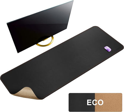 MAIDERN 55” x 24” Cork & Leather Desk Pad, Large XXL Desk Mat, Full Desk Mouse Pad, Dual Sided Desk Pad, Desk Pad Protector for Gaming Home Office (Black)