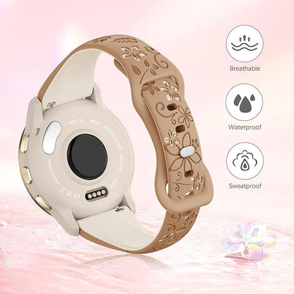 Laband 18mm Floral Engraved Band Compatible With Garmin Venu 3S 41mm/Venu 2S/Vivoactive 4S/Vivomove 3S/Venu 4 41mm/Forerunner 255S/Forerunner 265S,Soft Slim Silicone Cute Embossed Flower Strap for Men