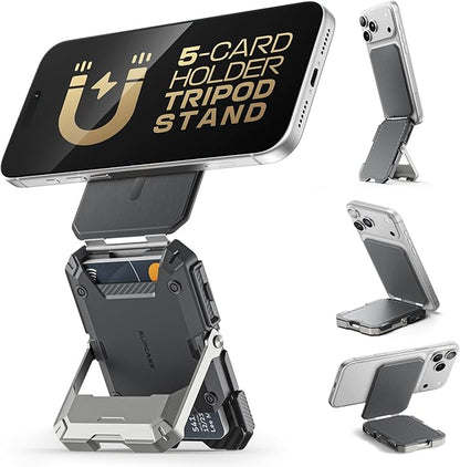 SUPCASE for MagSafe Wallet with Stand, Magnetic Wallet for Men, [Hold 5 Cards] [Adjustable Stand] [RFID Blocking] Phone Stand Credit Card Holder Tripod for iPhone 17/16/15/14/13/12 Series, Silver