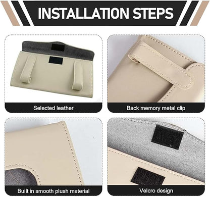 Car Visor Tissue Holder, Upgraded Version Hanging Tissue Holder in Car, Premium PU Leather Paper Napkin Organizer, Universal for Vehicles, Trucks, RVs and More (Beige)