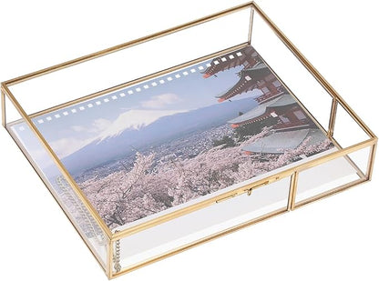 Hipiwe Gold Glass Photo Box - Large Vintage Photo Storage Organizer Box Trinket Jewelry Display Organizer Keepsake Boxes Case Home Decor