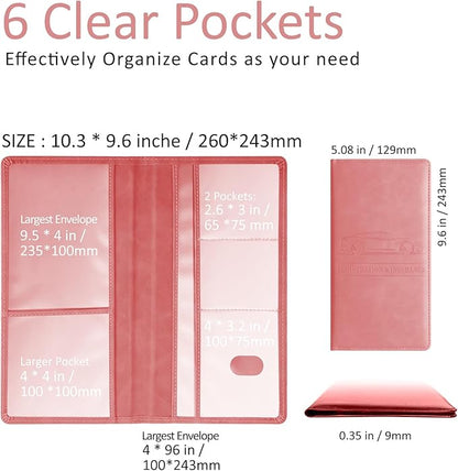 Car Accessories Registration and Insurance Holder,Leather Essential Card Magnetic Shut Vehicle Glove Box Organizer Case for Auto Driver License Document Truck Motorcycle Boat-Pink
