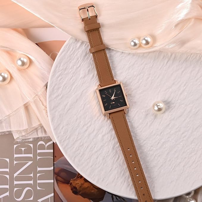 WOCCI 18mm Grace Watch Band for Ladies, Top Grain Leather, Quick Release Replacement Strap with Rose Gold Buckle (Brown)