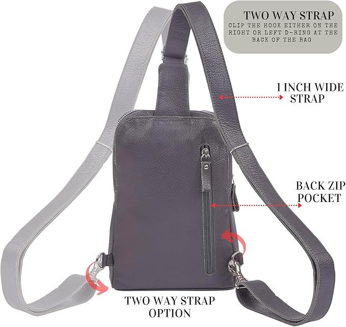 Leather Sling Bag for Women Genuine Crossbody Purse Small Trendy Cross Over Chest with Phone and Credit Card Slots (Dark Grey Nappa)