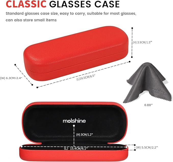 molshine Hard Shell PU Leather Glasses Case,Travel Portable Eyeglass Case for Men Women Girl Travel Study Work