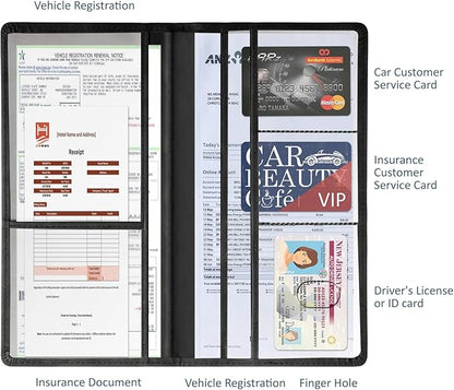 Car Accessories Registration and Insurance Holder,Leather Essential Card Magnetic Shut Vehicle Glove Box Organizer Case for Auto Driver License Document Truck Motorcycle Boat Men Women,Black