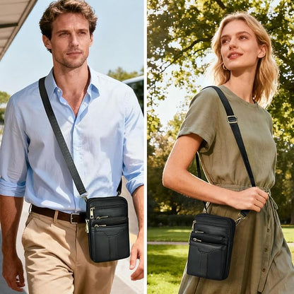MASIWEI Real Leather Crossbody Bag for Men Women Hiking Small Purse Convertible Belt Loop Shoulder Bag for Phone Passport