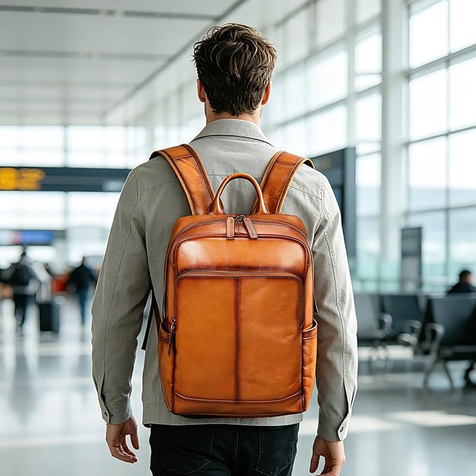 NIUCUNZH Genuine Leather Backpack for Men Travel Daypack Women College School Computer Bag for 15inch Laptop Business