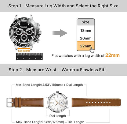 Fullmosa 18mm 20mm 22mm 24mm Leather Watch Bands, 2 Pack Soft Quick Release Watch Strap Compatible with Garmin Vivoactive 5/6/4/3, Venu 4/3S/2S, Samsung Galaxy Fossil Amazfit for Men Women,22mm Toffee Brown&Silver/Black&Black