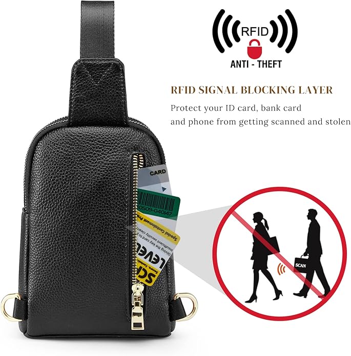 S-ZONE Genuine Leather RFID Blocking Small Sling Bag Women Crossbody Fanny Packs
