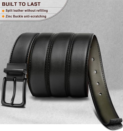 BULLIANT Men's Belt,Reversible Belt Adjustable For Gift Men 1.25”-Cut For Fit-2 Sides in 1 Belt(Not 2)