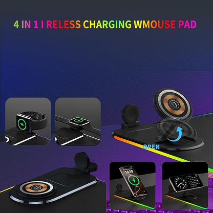 15W Wireless Charging Mouse Pad - Large RGB Gaming Desk Mat (31.4"x12"), Waterproof Leather Mousepad with Phone Holder, Includes PD Adapter & USB-C Cable - for Office & Home, Black