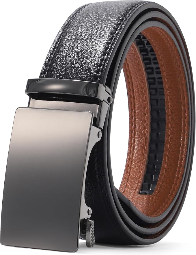 Kajeer Men Ratchet Belt Leather Adjustable Trim to Fit No Holes Slide Dress Belt for Casual Formal Gift