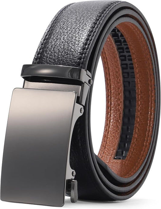 Kajeer Men Ratchet Belt Leather Adjustable Trim to Fit No Holes Slide Dress Belt for Casual Formal Gift