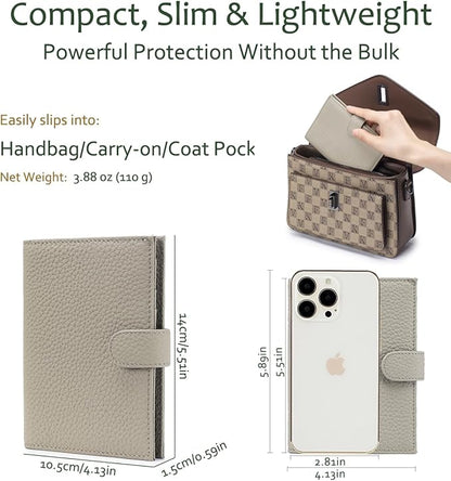 Passport Wallet for Women – Slim RFID Blocking Passport Cover with 1 Passport Slot & 3 Card Slots, Coin Pocket & SIM Slot – Genuine Leather Travel Organizer Elephant Gray