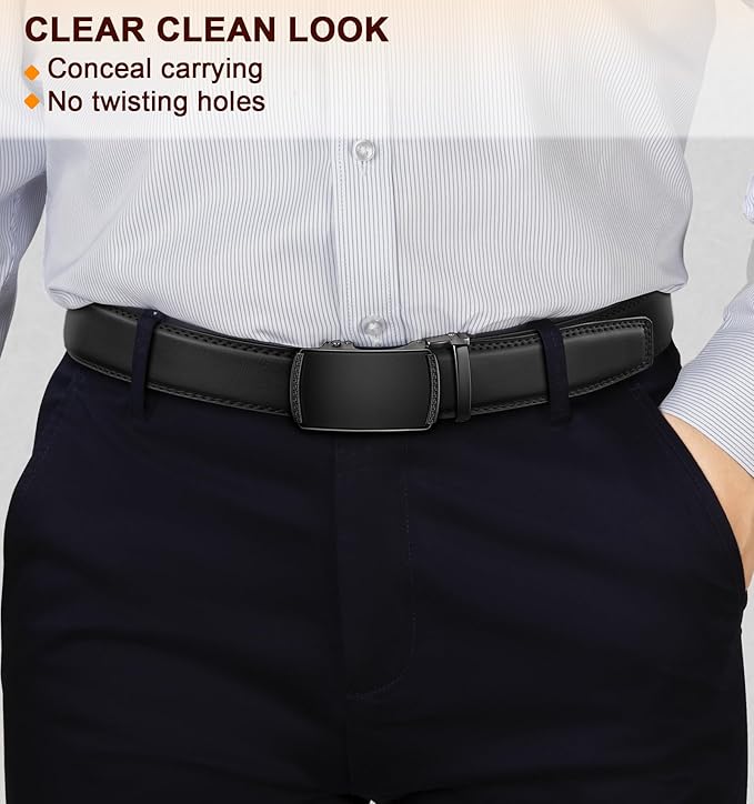 KEMISANT Men Belt Ratchet Click Belt Genuine Leather Adjustable For Men Golf Dress Casual Jeans 1 3/8-Cut For Fit