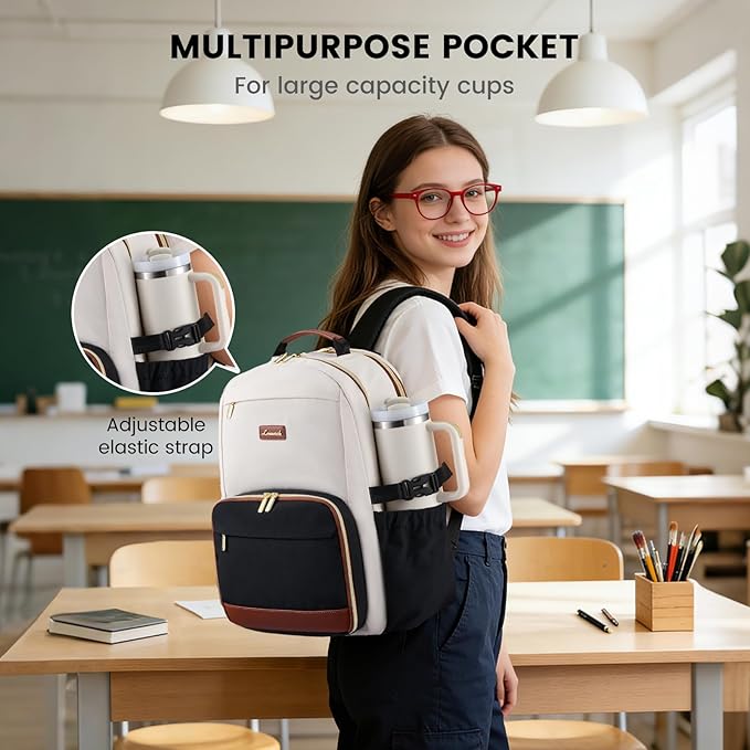 LOVEVOOK Lunch Backpack with Lunch Compartment,17 Inch Laptop Work Travel Insulated Cooler Backpack, Waterproof College Teacher Lunch Bag Box with Tumbler Holder,Gifts for Men Women,Grey-Black-Brown