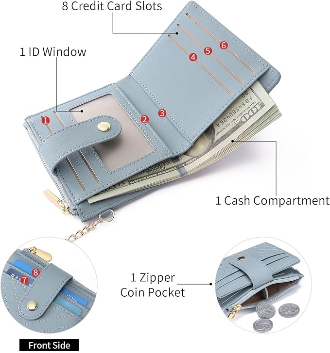 GAEKEAO Slim Wallet for Women, RFID Blocking Credit Card Holder Bifold Wallet with Zipper Coin Pocket, ID Window