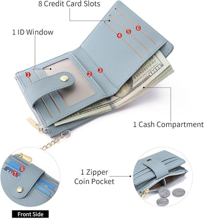 GAEKEAO Slim Wallet for Women, RFID Blocking Credit Card Holder Bifold Wallet with Zipper Coin Pocket, ID Window
