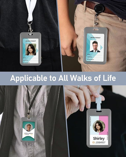 Uniclife 1 Pack Sliding ID Badge Holder Vertical Hard Plastic Case with Clear Window Grey Card Protector Pouch for Office School ID Credit Cards Proximity Key Cards Driver’s Licenses and Passes