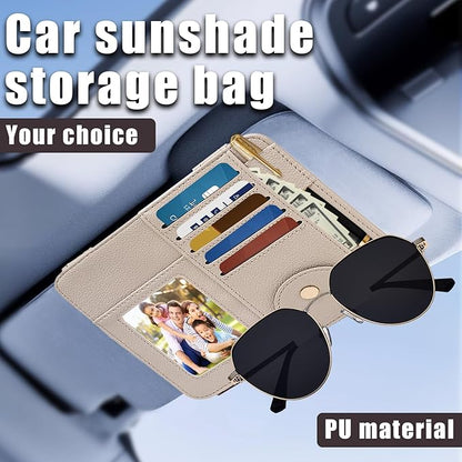 Visor Organizer, Apricot Sunglass Holder For Car, Sunvisor Organizers with Multiple Pockets and Picture Frame, Essential Car Interior Accessories for Women and Men