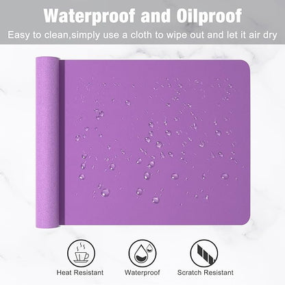 Hsurbtra Desk Pad, 23.6" x 13.8" PU Leather Desk Mat, M Extended Mouse Pad, Waterproof Desktop Blotter Protector, Non-Slip Ultra Thin Small Laptop Keyboard Writing Mat for Office Home, Purple