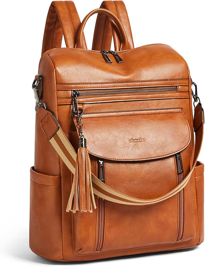 Shrrie Laptop Backpack for Women 15.6 inch,Travel Leather Backpack Purse Nurse Teacher Carry on Backpack Computer Bag,Professional Water-Resistant College Business Work Casual Daypack,Brown