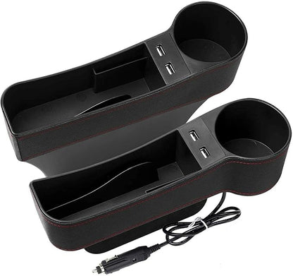 Car Seat Gap Organizer,Premium Console Side Pocket with 2 USB Charging,Leather Storage Box,Multifunctional with Dual USB Charging,Cup Holder,Car Seat Gap Filler,for Cellphones Wallet Coin Key (2 Pack)