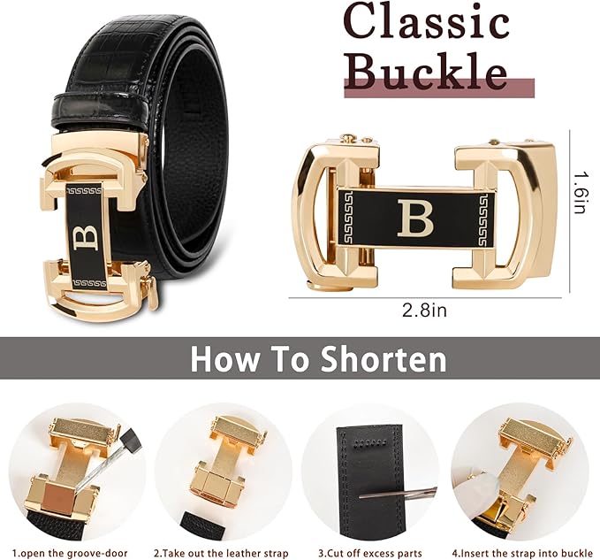 Aurolran Men&Womens Leather Dress Belt Business Automatic Buckle Belt Color-Black Silver Gold