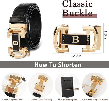 Aurolran Men&Womens Leather Dress Belt Business Automatic Buckle Belt Color-Black Silver Gold