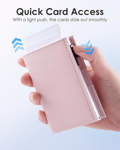QLD RFID Wallet Women - Small Slim Trifold Wallet Anti-Theft Pop up Card Holder, Minimalist, Ultra Thin, Front Pocket, Premium Leather, 9-11 Cards Capacity | ID Window | Cash Slot