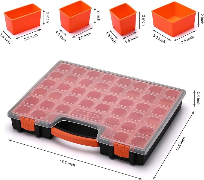 AIRTOON Multi-Purpose Toolbox, Professional Organizer with 24 Bin Compartments, Box Organizer for Hardware, Screws, Bolts, Nuts, Nails, Tools, Arts
