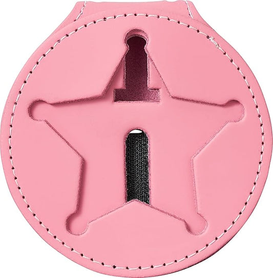 Perfect Fit Shield Wallets County of Los Angeles Sheriff Six-Point Star Belt Clip Badge Holder with Pocket and Chain (Cutout PF622), Pink Leather, One Size