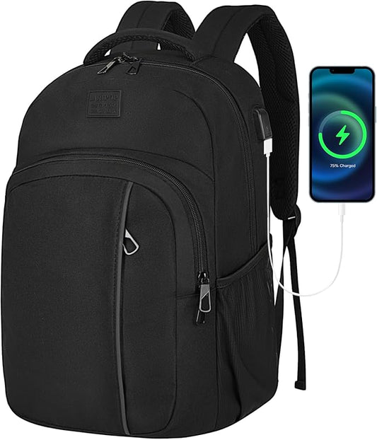 LARIPOP Carry On Backpack for Airplane, 17.3 Inch Laptop Backpack with USB Charging Port, Water Resistant Business Travel Backpack, Lightweight College School Bookbag Anti Theft for Men Women, Black