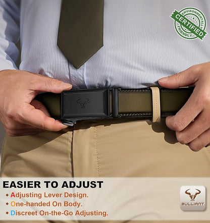 BULLIANT Men Belt,Ratchet Leather Belt Click Adjustable for Men Jeans Dress Casual 1 3/8-Cut to Fit