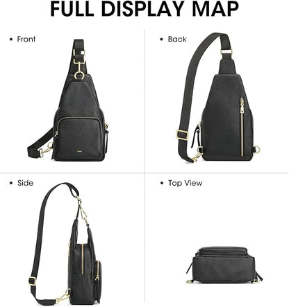 Kattee Small Sling Bag for Women, Leather Fanny Packs Crossbody Purse, Chest Bag for Travel with RFID Blocking, Black