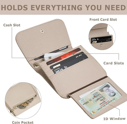 Women Small Wallet RFID Blocking Slim Wallet with Coin Pocket Tri-Fold Credit Card Holder with ID Window and Keychain (Khaki)