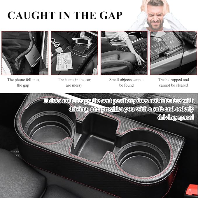 DXNQ Car Cup Holder Gap Filler Organizer, Multifunctional Auto Front Console Gap Filler with Cup Holder, Leather Extra Cup Holder Storage Box for Car Truck SUV, Car Accessories (Carbon Fiber)