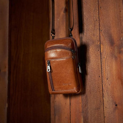 Hengwin Leather Phone Holster Fits for iPhone 16 15 14 13 12 11 Pro Max Samsung Galaxy S25 Ultra S24 Ultra S23+ A15 Wallet Case with Belt Clip Pouch Crossbody Cell Phone Purse Men Shoulder Bag (Brown)