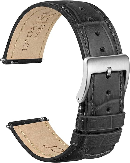WOCCI Watch Bands, Top Grain Leather, Embossed Alligator Grain, Quick Release, Band Width 18mm 20mm 22mm
