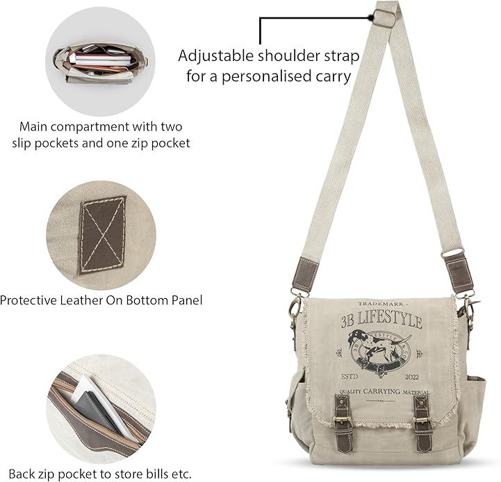 Roven - Vintage Canvas Leather Messenger Bag for Men & Women