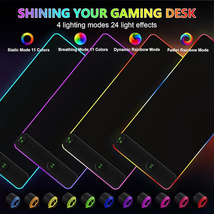 Magnetic Wireless Charging RGB Mouse Pad, 31.5'' x 15.8'' Large LED Gaming Desk Mat, 24 Light Effects, Non-Slip Rubber Base, Waterproof Ultra-Smooth Surface
