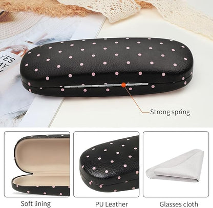 Glasses Case Hard, Cute Sunglasses Case for Women Leather Protective Case for Eyeglass with Cleaning Cloth
