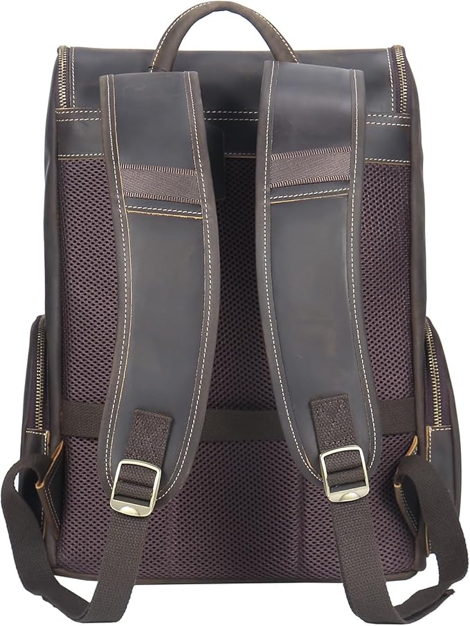 boshiho Genuine Leather Backpack for Men & Women, 13 Inch Laptop Backpack, Water-Resistant Business Travel Backpack, Premium Crazy Horse Leather Work Bag (Dark Brown)